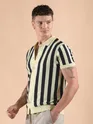 Navy Blue Striped Flat Knit Shirt